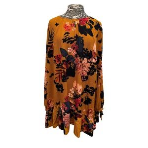 Umgee Floral Dress Tunic Plus Size 1X Gold Pink Navy Lightweight Boho Western